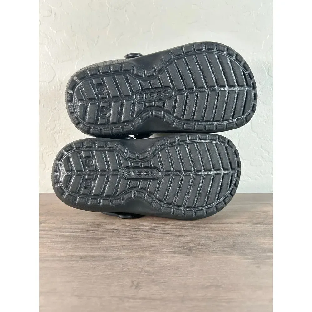 Crocs Classic Black Fuzzy Clogs Child Size 11 C11-‎ NWOT